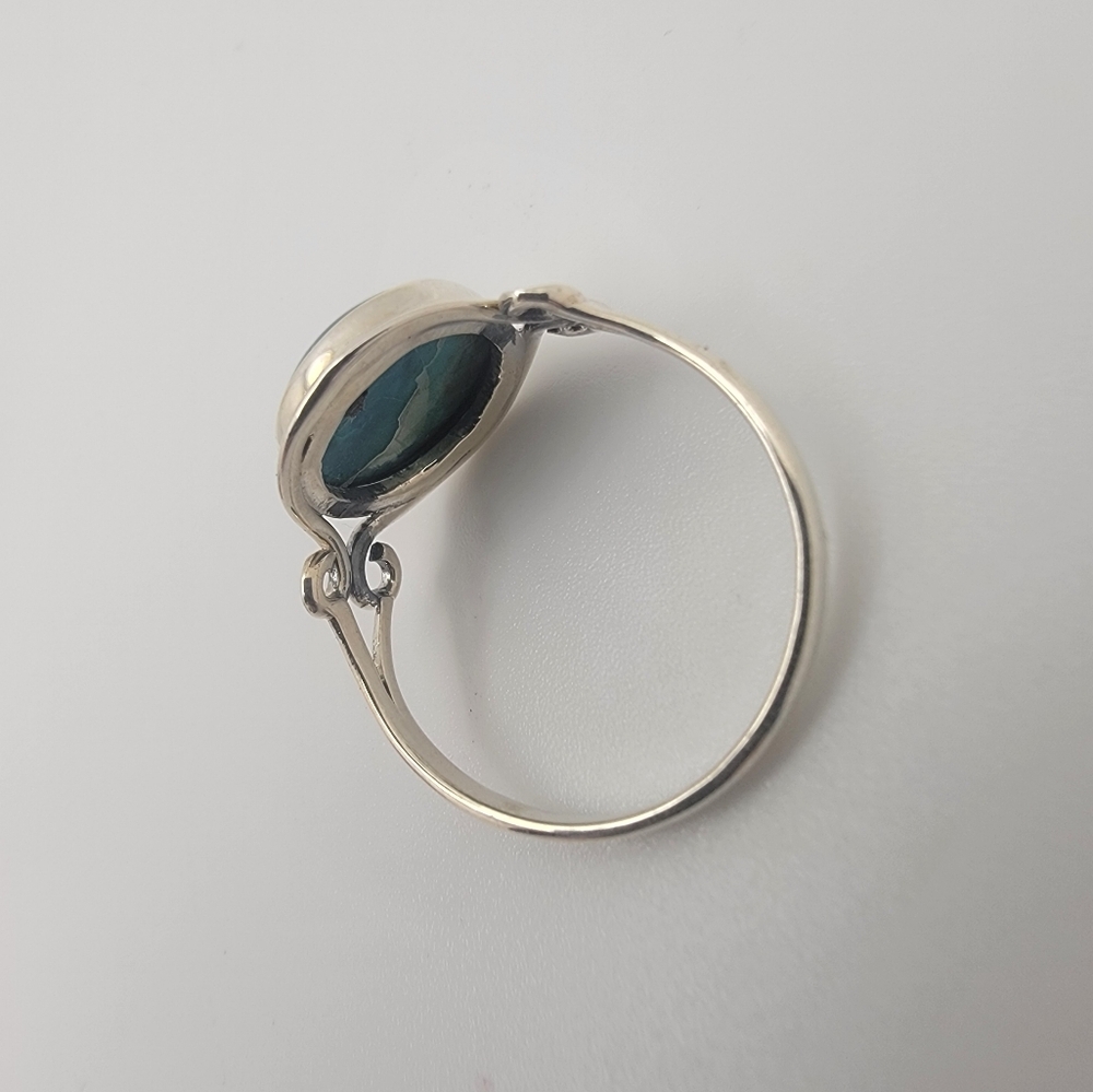 925 Sterling Silver Handcrafted Blue Shattuckite Gemstone Ring Size 10 - Picture 3 of 4